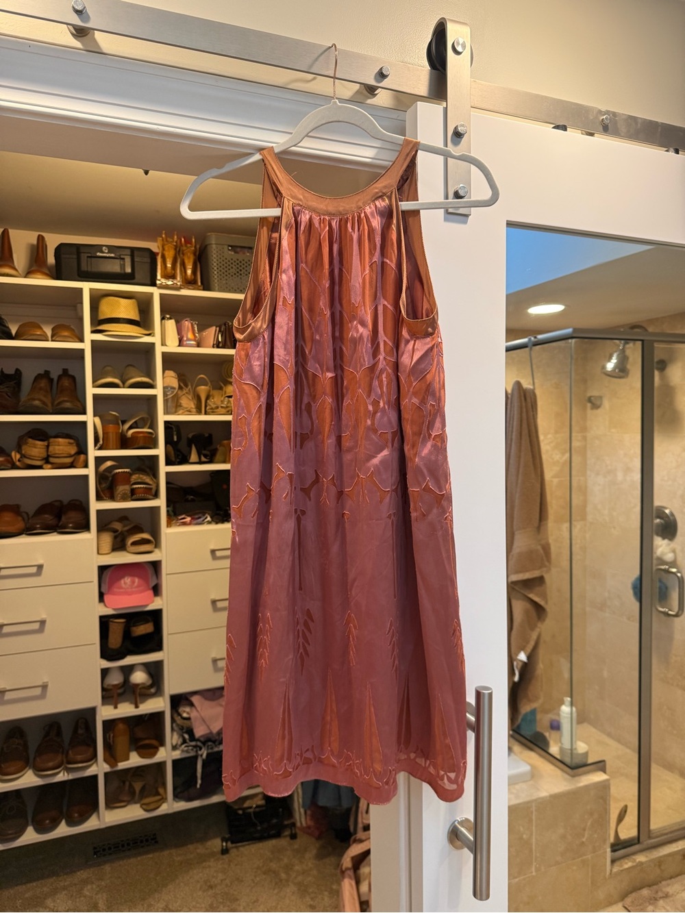Vintage Sleeveless Pink Embroidered Swing Dress